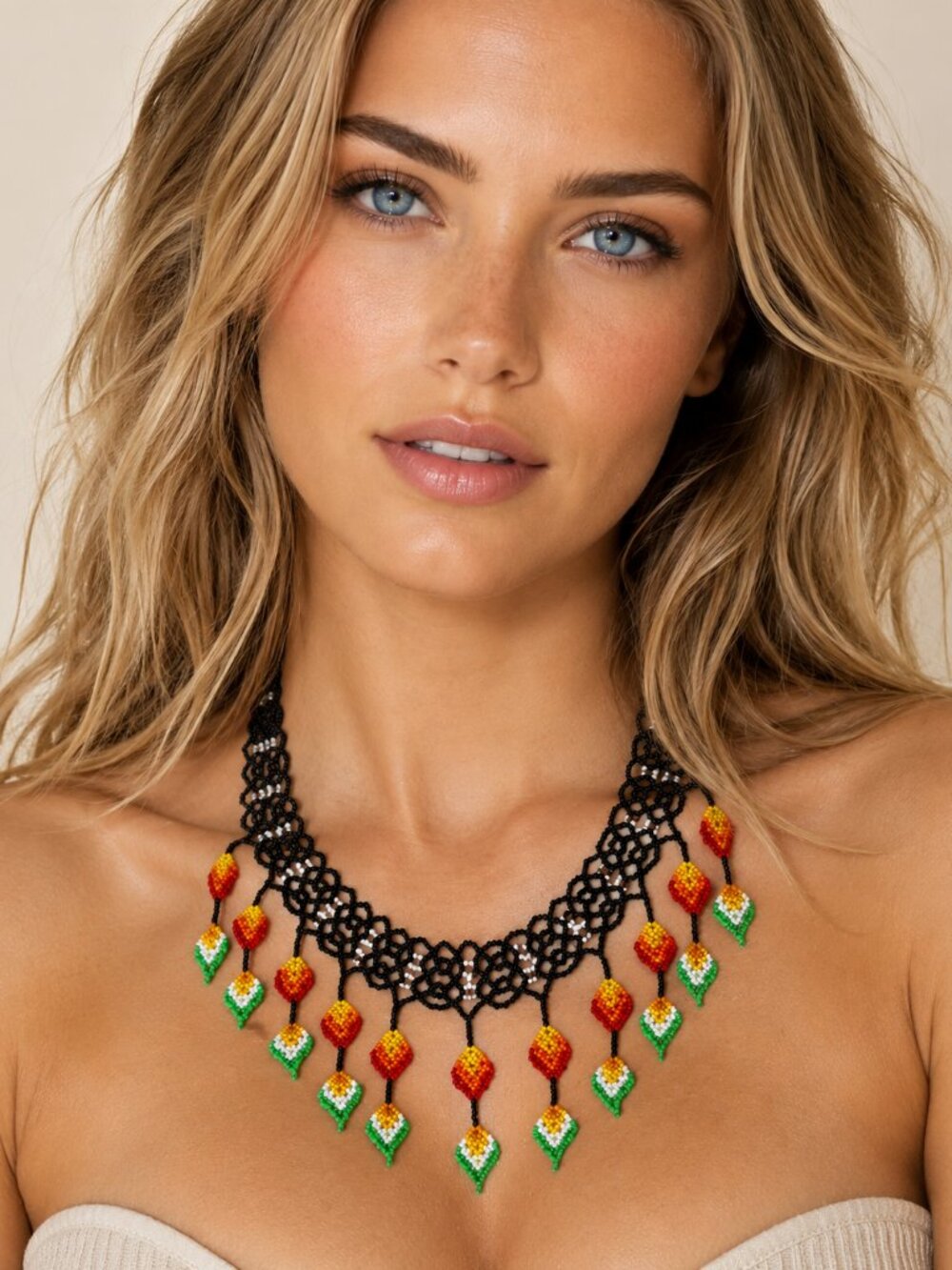 Luxury Cleopatra Bib Necklace Waterproof Glass Bead Beach Statement Jewelry Luxe